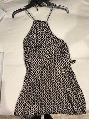 Faithfull the Brand Black and Cream Patterned Halter Dress